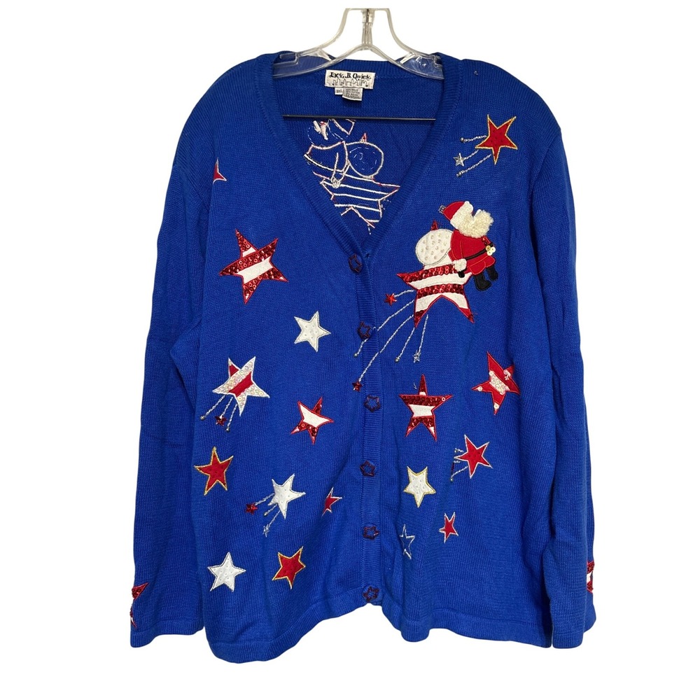 Vintage Jack B Quick 3XL Christmas Cardigan Santa Shooting Star Holiday Sweater